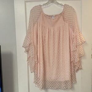 Shannon Ford New York Pink Lace Blouse Top Size 2X Ruffle Sleeves Stretchy 2X
